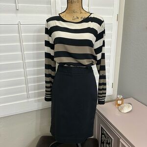 Valentina Black and Cream Striped Pencil Skirt